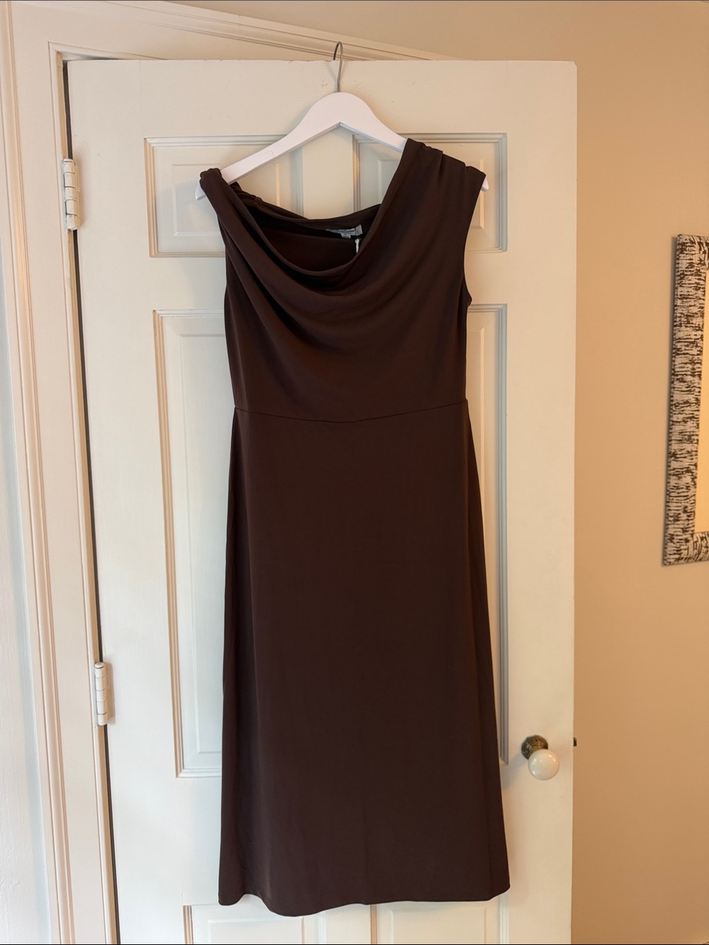 Jersey One-Shoulder Brown Cowl Neck Women's Dress